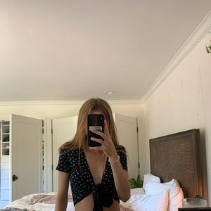 Brandy Melville Blue floral wrap top!